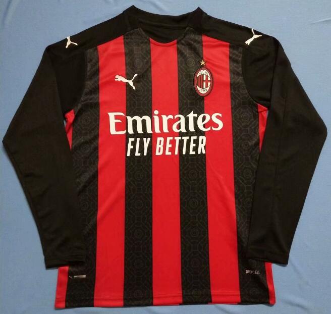 AC Milan Long Sleeve Home Kit Soccer Jersey 2020/21